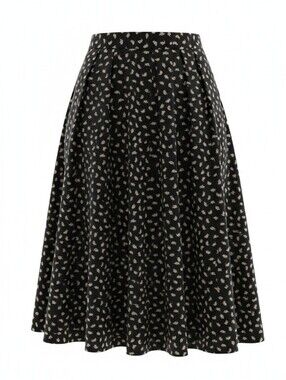Source Unknown Black Skirt with Cream Floral Print
